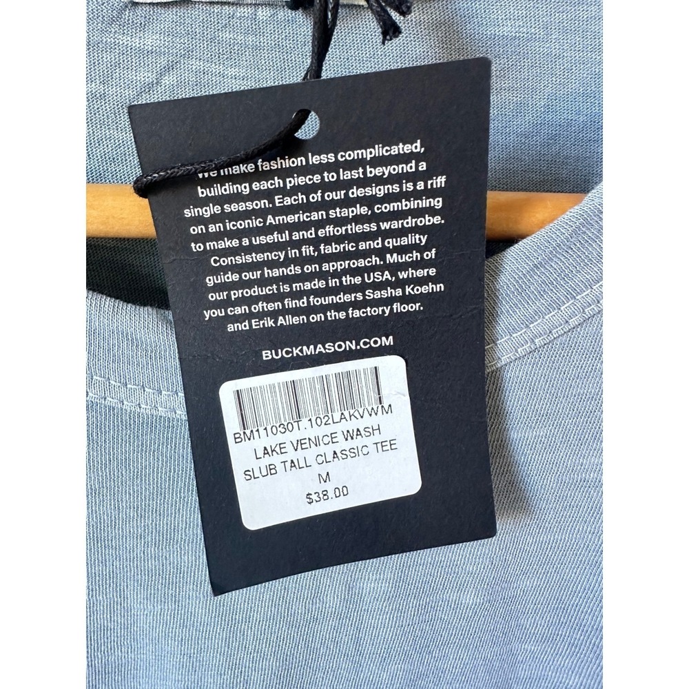 Buck Mason Slub Tall Classic Tee Blue Cotton T-Shirt Mens Size Medium - Picture 5 of 9